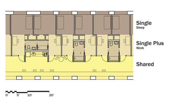 The Flux: overall floor plan with a possible 2,300 sf unit