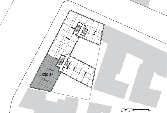 The Flux: overall floor plan with a possible 2,300 sf unit